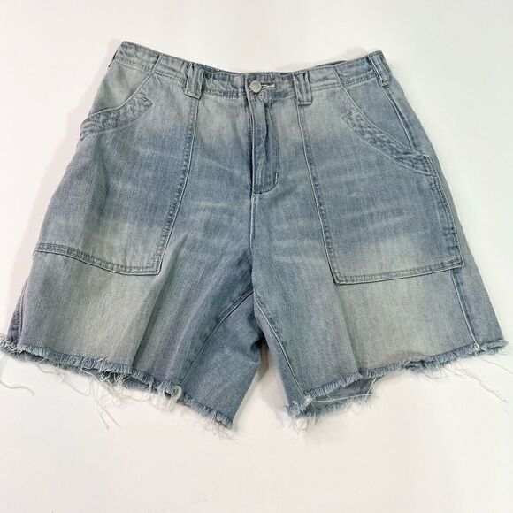 Pilcro Pants - Pilcro Bermuda Shorts Women's 27 Blue Oversized Pockets Cutoff Frayed Hem Denim